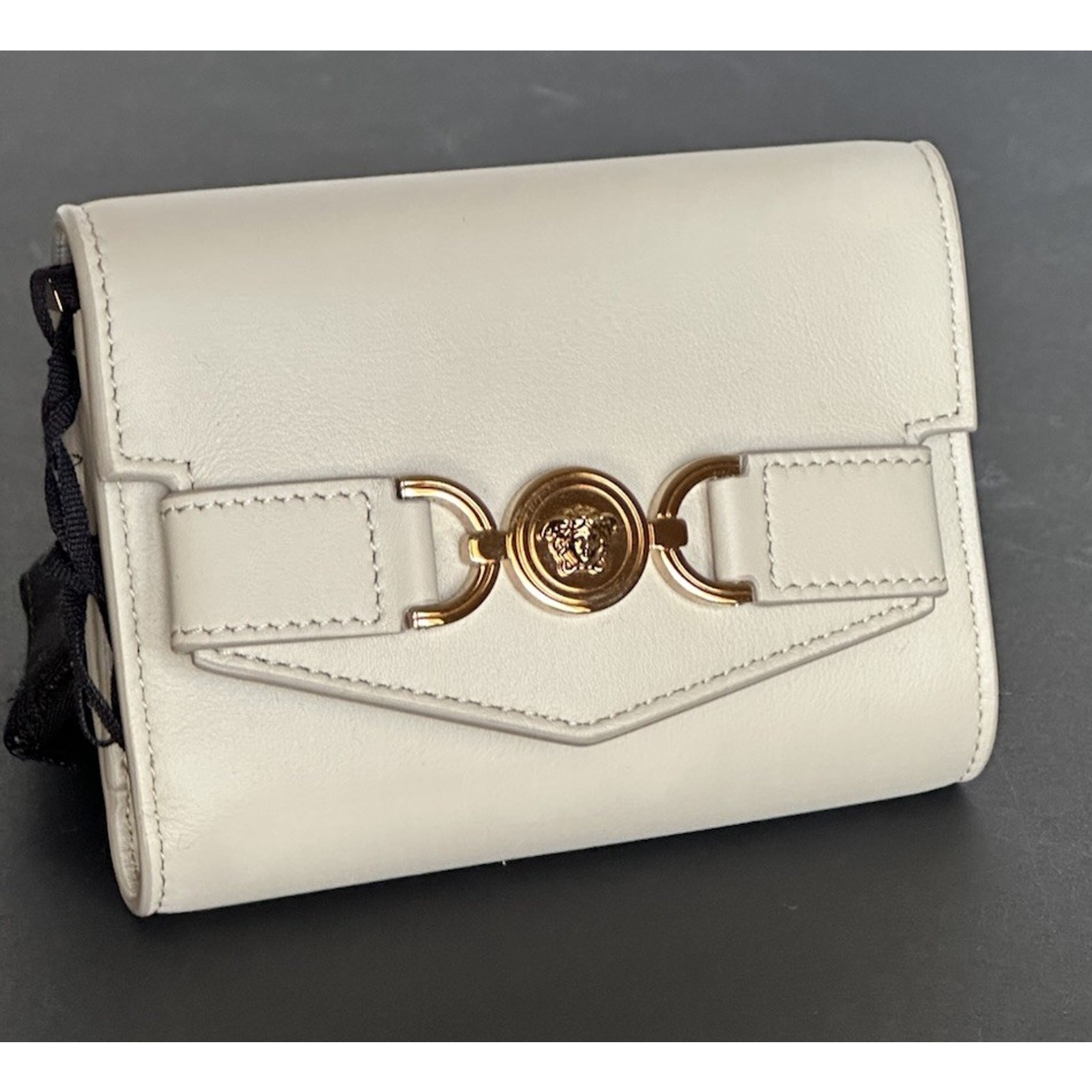 Versace Medusa Head Sand Calf Leather Small Card Wallet 1014689 Italy Nwt $675